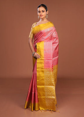 Pink Handloom Kanchipuram Pure Silk Saree With Blouse Piece