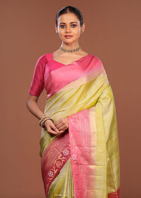 Green Handloom Kanchipuram Pure Silk Saree With Blouse Piece