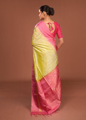 Green Handloom Kanchipuram Pure Silk Saree With Blouse Piece