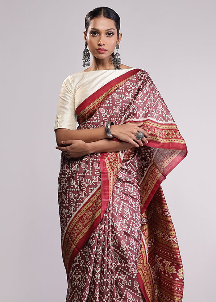 Maroon Dupion Silk Saree With Blouse Piece