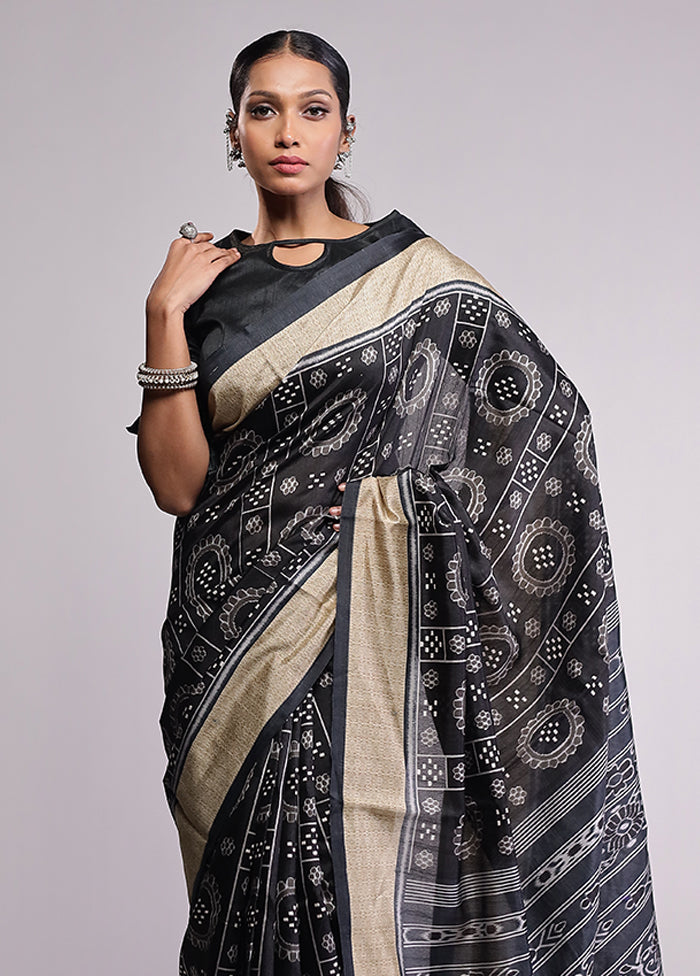 Black Dupion Silk Saree With Blouse Piece