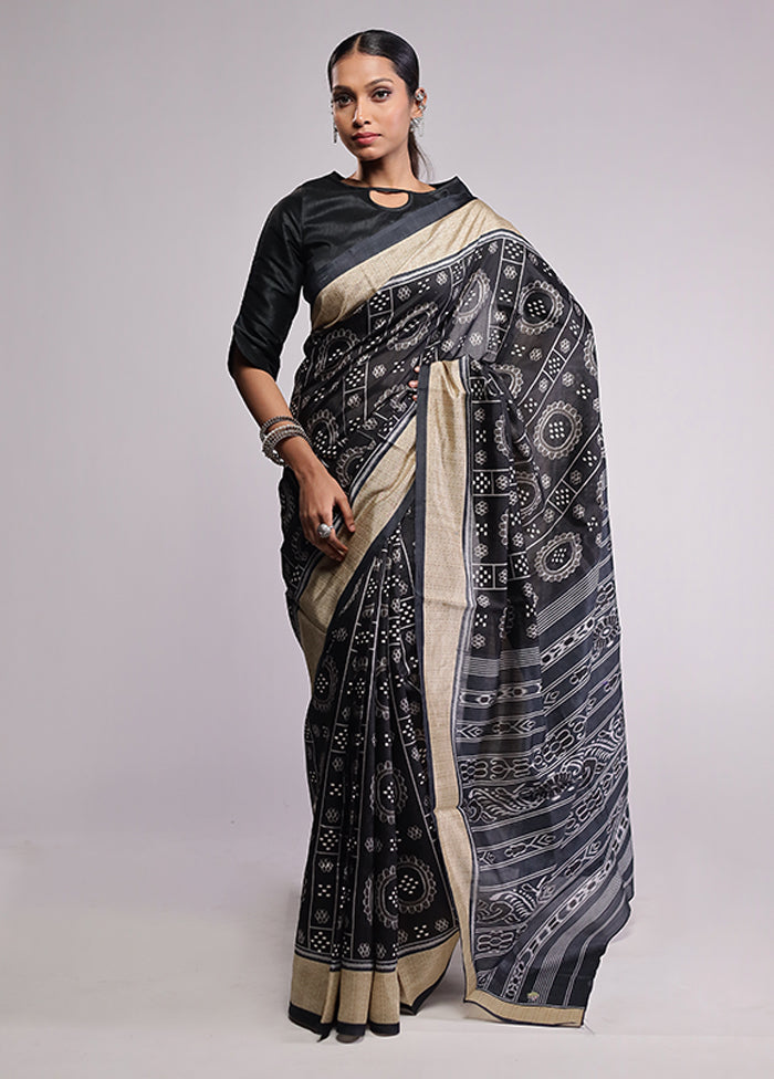 Black Dupion Silk Saree With Blouse Piece