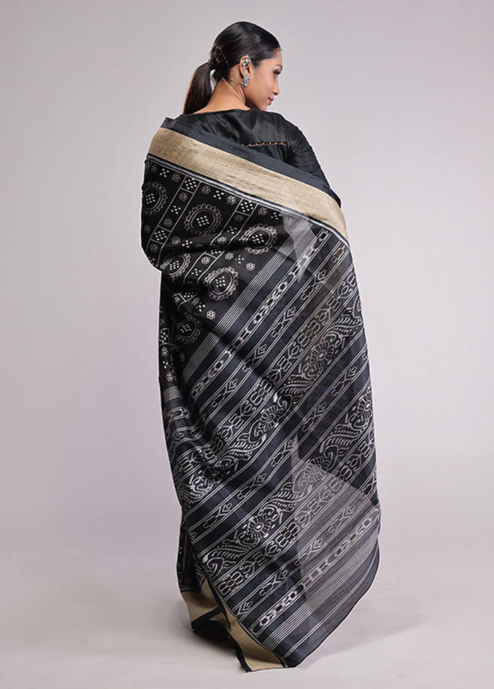 Black Dupion Silk Saree With Blouse Piece