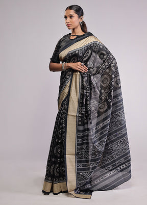 Black Dupion Silk Saree With Blouse Piece