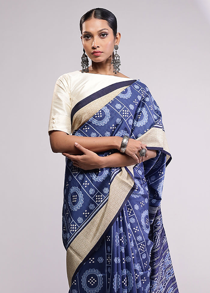 Blue Dupion Silk Saree With Blouse Piece