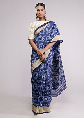 Blue Dupion Silk Saree With Blouse Piece