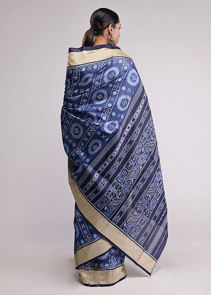 Blue Dupion Silk Saree With Blouse Piece