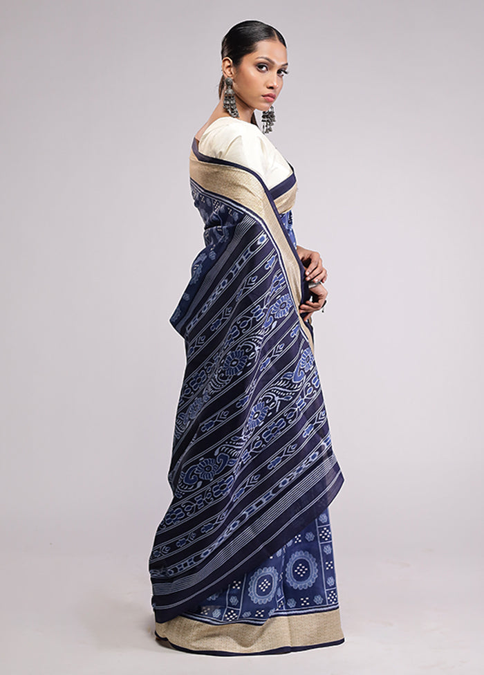 Blue Dupion Silk Saree With Blouse Piece