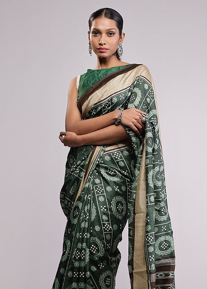 Green Dupion Silk Saree With Blouse Piece