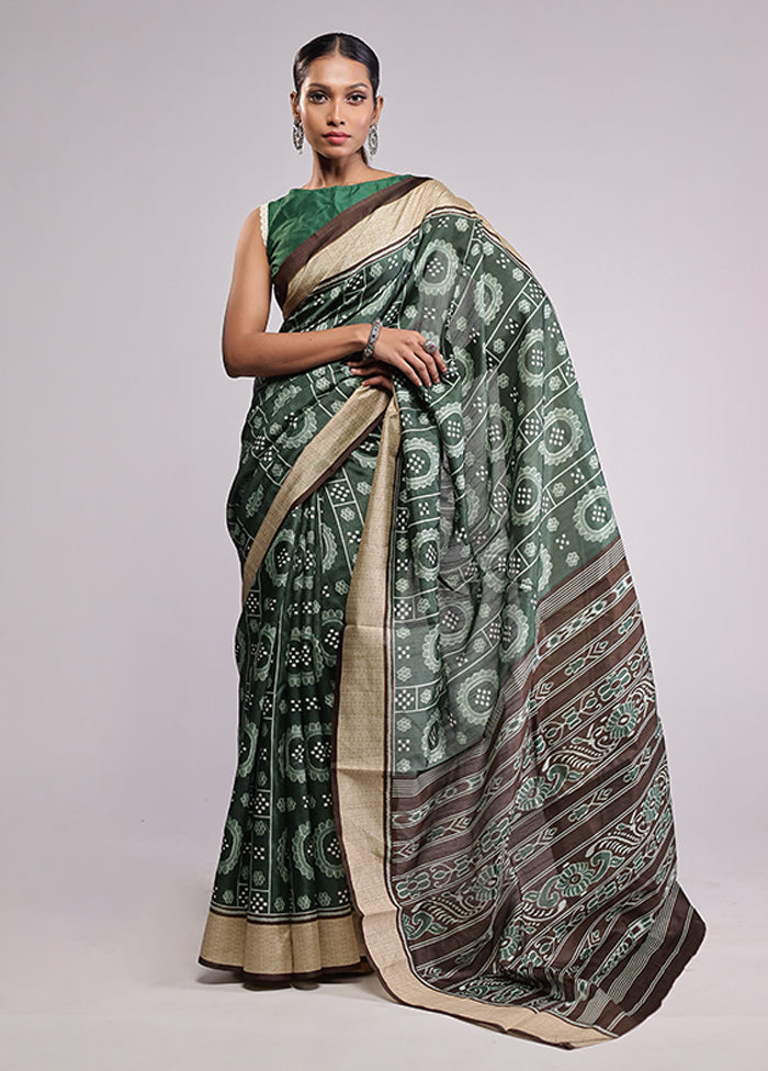 Green Dupion Silk Saree With Blouse Piece