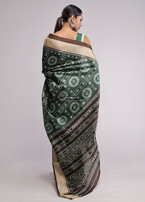 Green Dupion Silk Saree With Blouse Piece