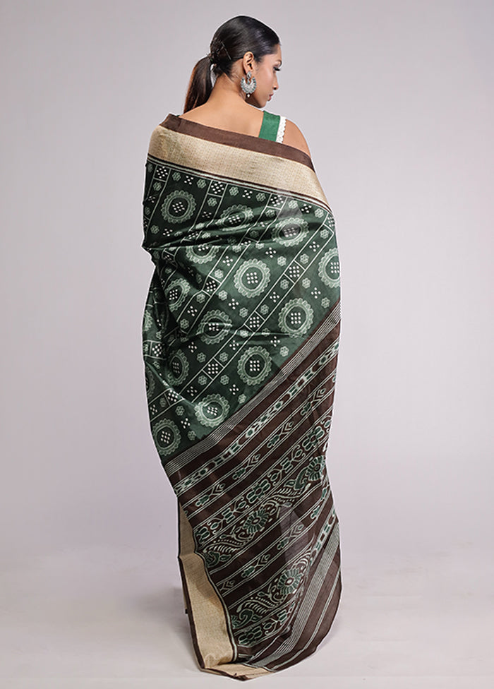 Green Dupion Silk Saree With Blouse Piece