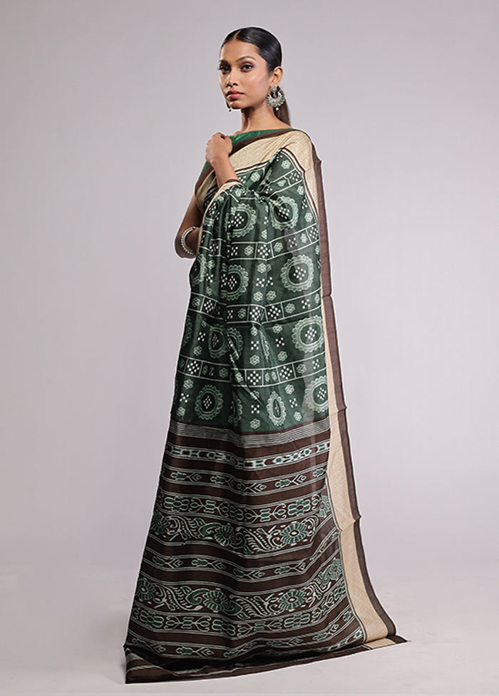 Green Dupion Silk Saree With Blouse Piece