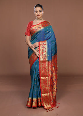 Blue Kanjivaram Silk Saree With Blouse Piece