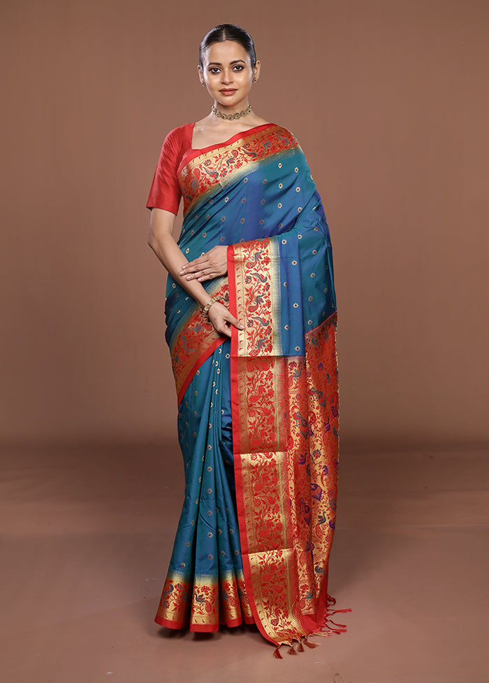 Blue Kanjivaram Silk Saree With Blouse Piece