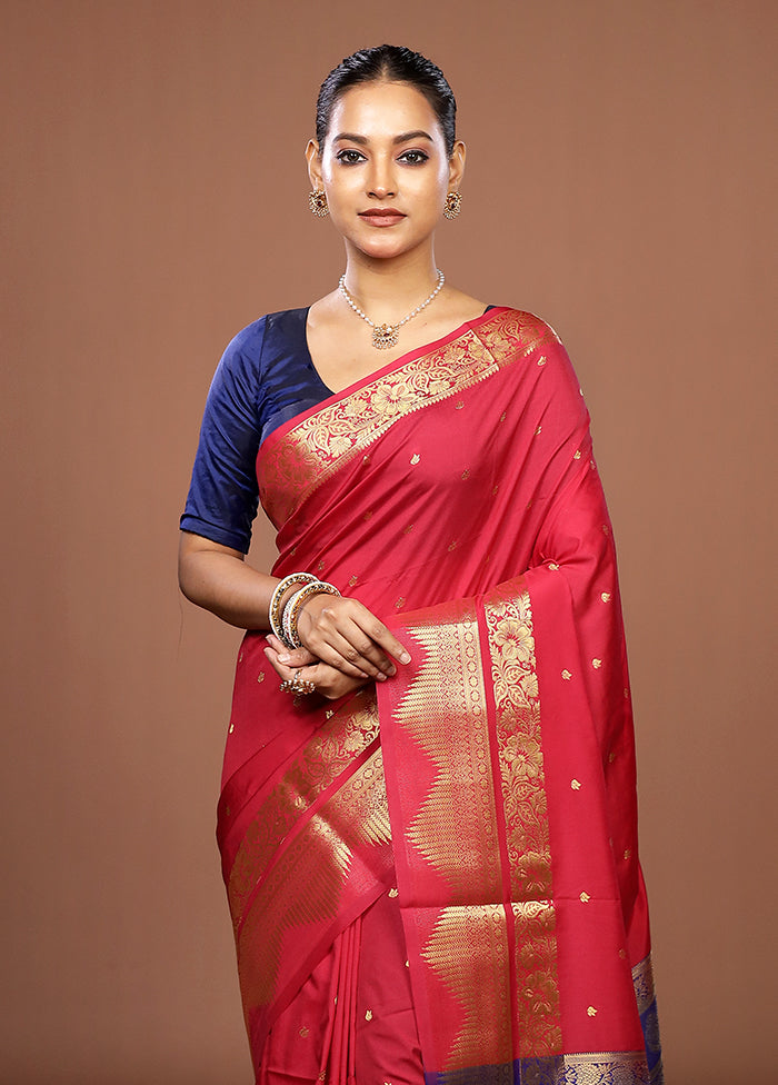 Pink Kanjivaram Silk Saree With Blouse Piece
