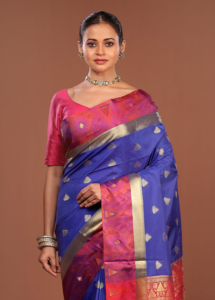 Blue Kanjivaram Silk Saree With Blouse Piece