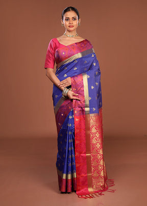 Blue Kanjivaram Silk Saree With Blouse Piece