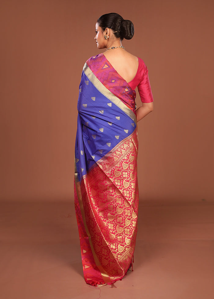 Blue Kanjivaram Silk Saree With Blouse Piece