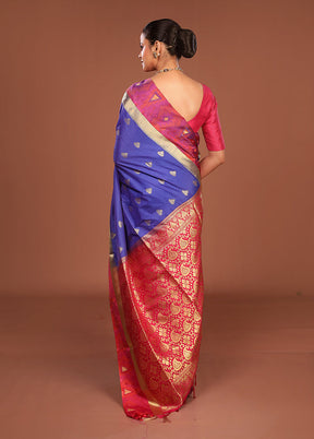 Blue Kanjivaram Silk Saree With Blouse Piece