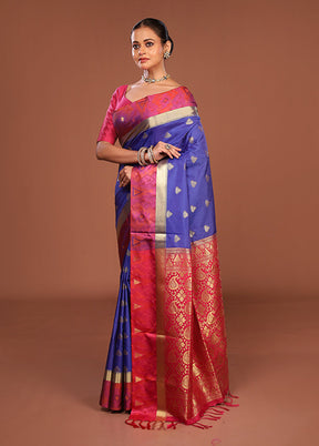 Blue Kanjivaram Silk Saree With Blouse Piece