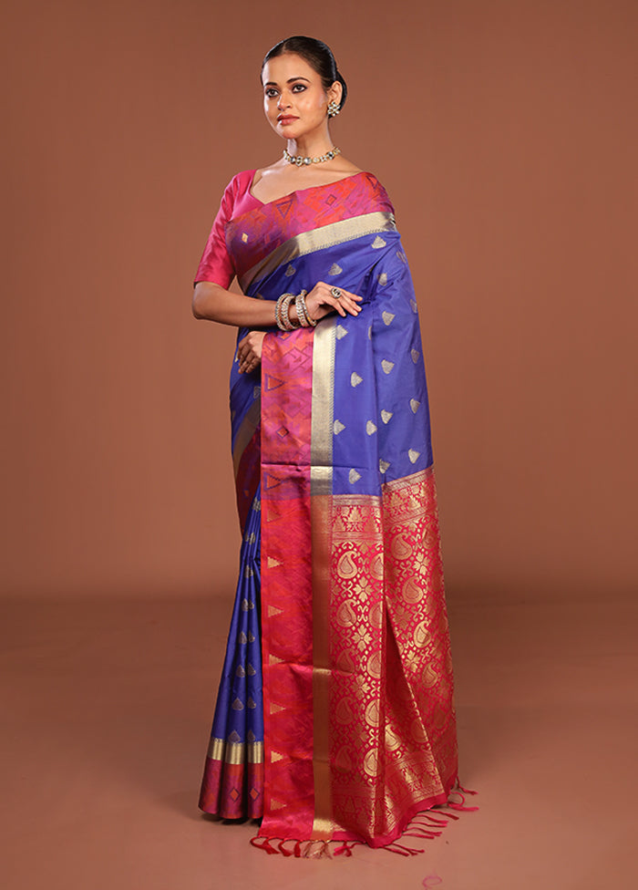 Blue Kanjivaram Silk Saree With Blouse Piece