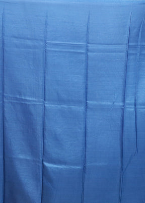 Blue Printed Pure Silk Saree Without Blouse Piece