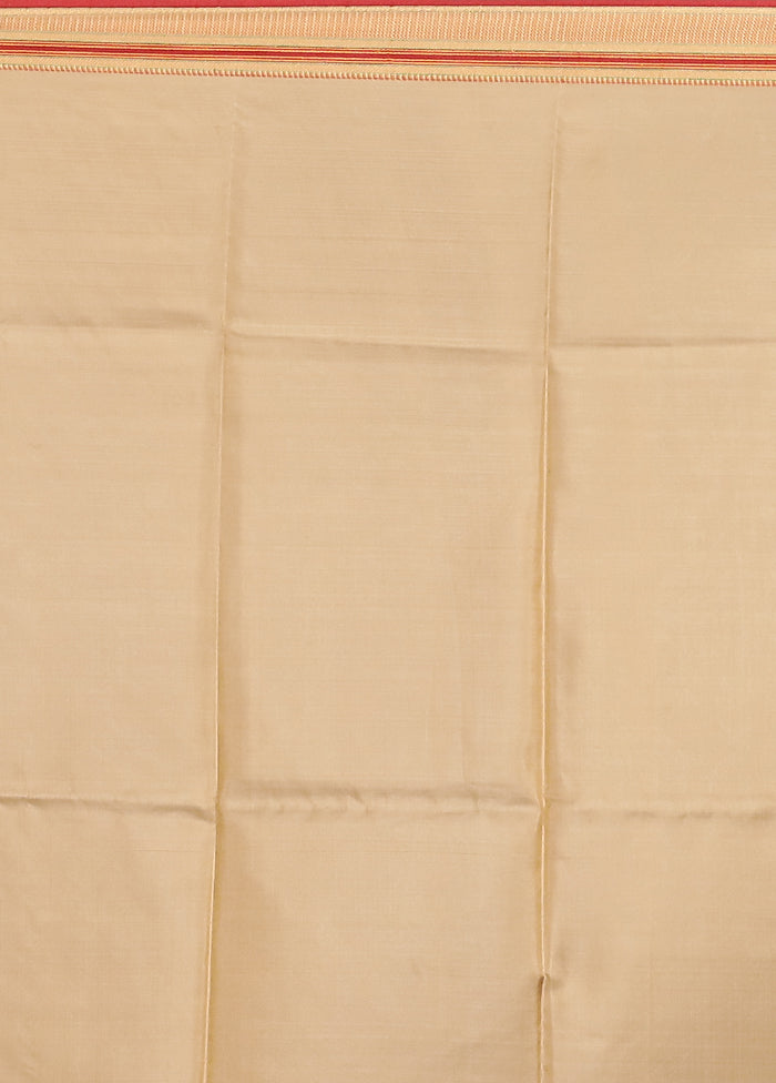 Cream Printed Pure Silk Saree Without Blouse Piece