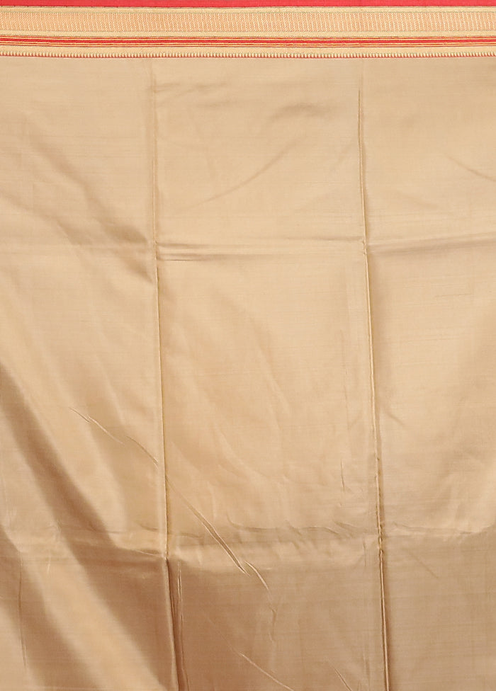 Cream Printed Pure Silk Saree Without Blouse Piece