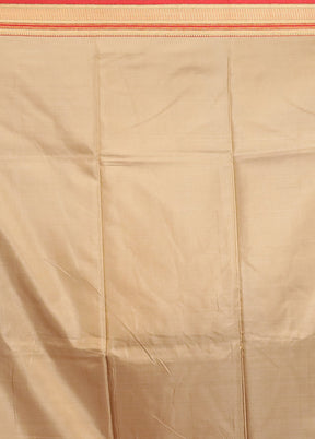 Cream Printed Pure Silk Saree Without Blouse Piece