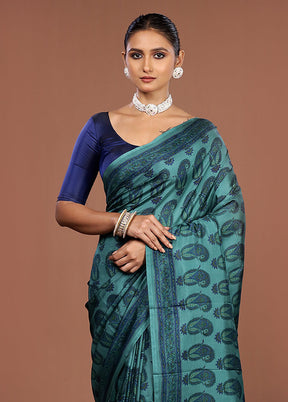 Green Printed Pure Silk Saree Without Blouse Piece