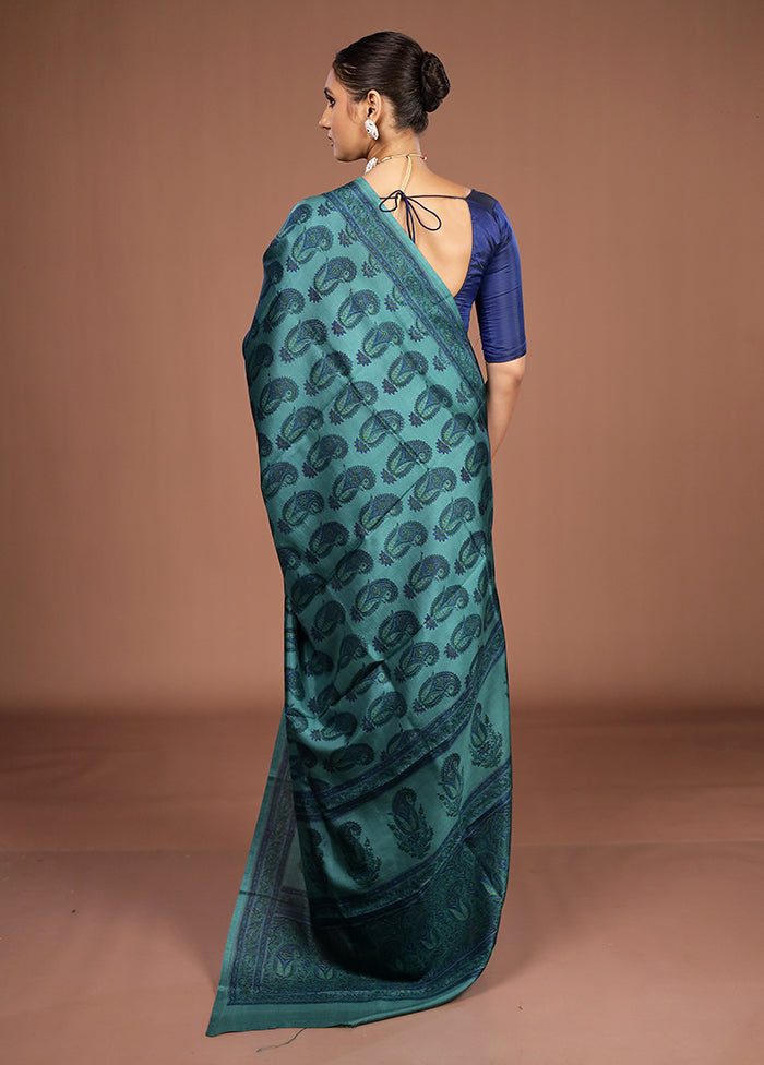 Green Printed Pure Silk Saree Without Blouse Piece