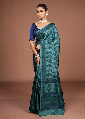 Green Printed Pure Silk Saree Without Blouse Piece