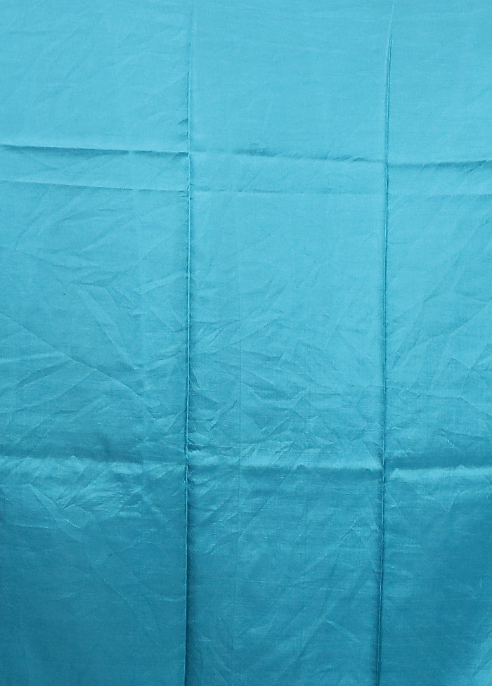 Blue Printed Pure Silk Saree Without Blouse Piece