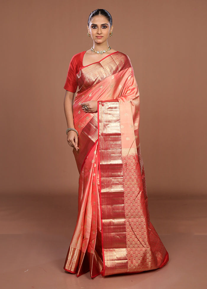 Pink Handloom Kanjivaram Pure Silk Saree With Blouse Piece