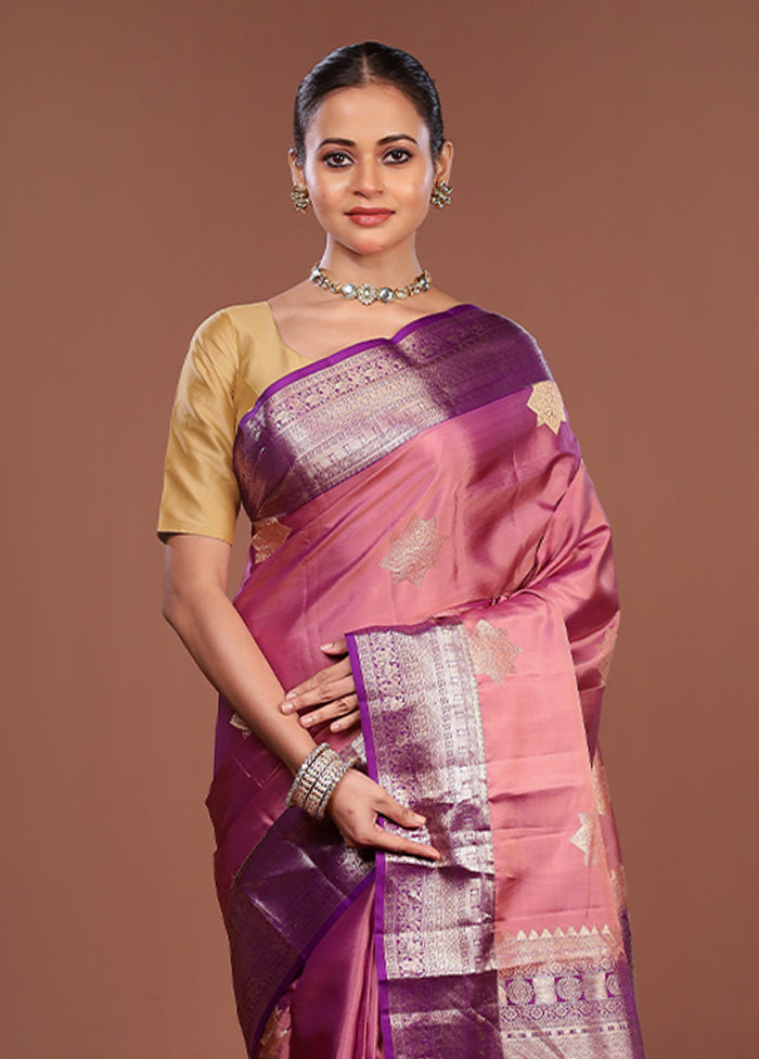 Pink Handloom Kanchipuram Pure Silk Saree With Blouse Piece