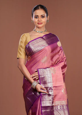 Pink Handloom Kanchipuram Pure Silk Saree With Blouse Piece
