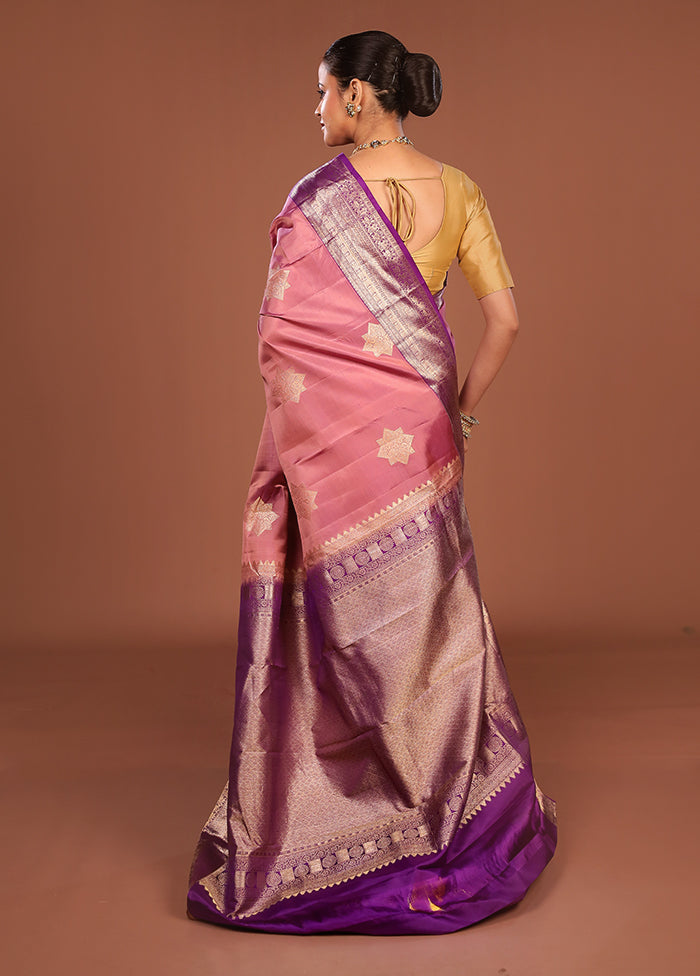Pink Handloom Kanchipuram Pure Silk Saree With Blouse Piece