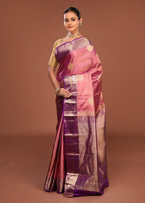 Pink Handloom Kanchipuram Pure Silk Saree With Blouse Piece
