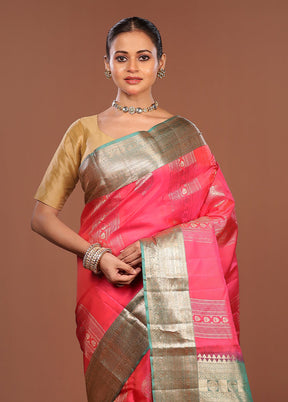 Pink Handloom Kanchipuram Pure Silk Saree With Blouse Piece