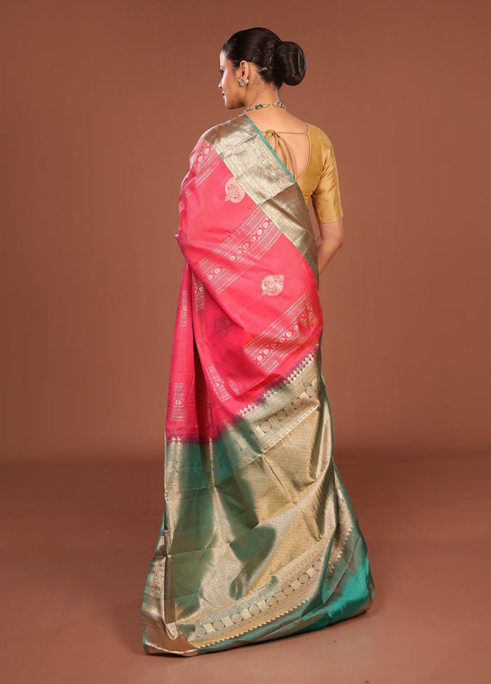 Pink Handloom Kanchipuram Pure Silk Saree With Blouse Piece