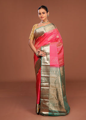Pink Handloom Kanchipuram Pure Silk Saree With Blouse Piece