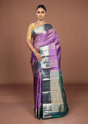 Purple Handloom Kanchipuram Pure Silk Saree With Blouse Piece