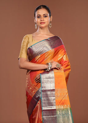 Yellow Handloom Kanchipuram Pure Silk Saree With Blouse Piece