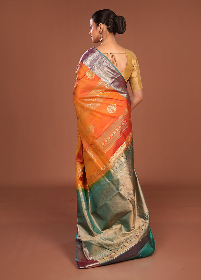 Yellow Handloom Kanchipuram Pure Silk Saree With Blouse Piece