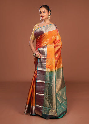 Yellow Handloom Kanchipuram Pure Silk Saree With Blouse Piece