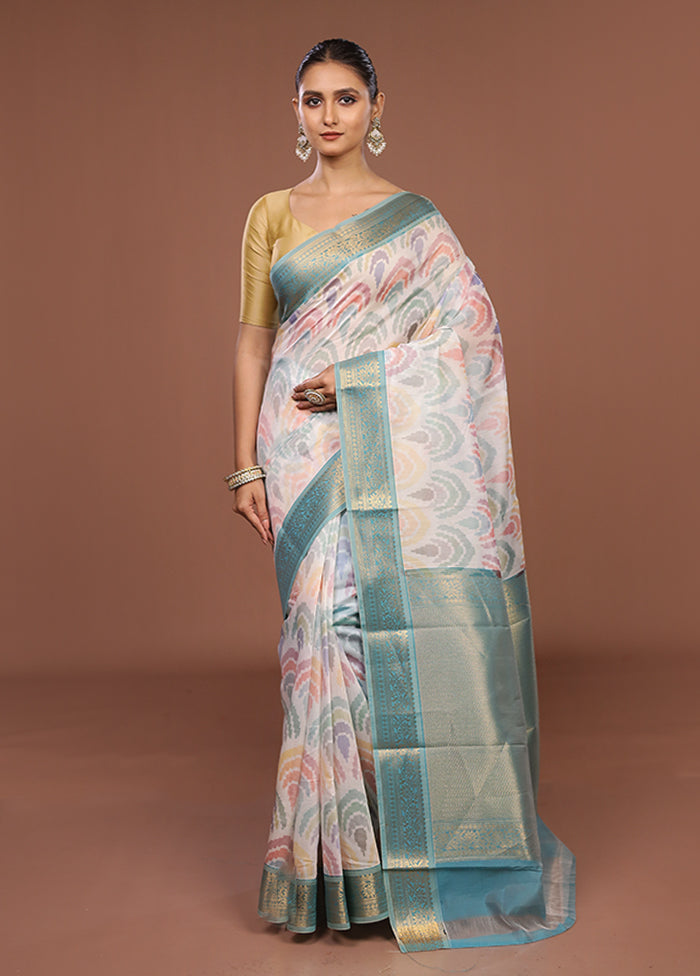 White Pure Cotton Saree With Blouse Piece