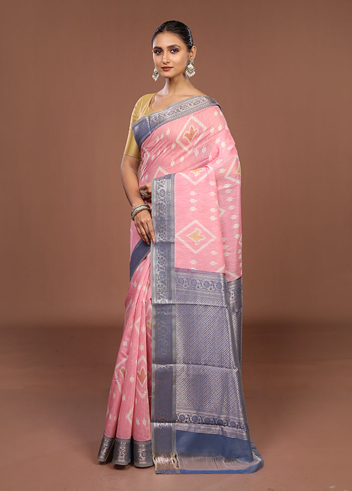 Pink Pure Cotton Saree With Blouse Piece
