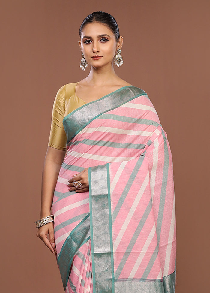 Pink Pure Cotton Saree With Blouse Piece