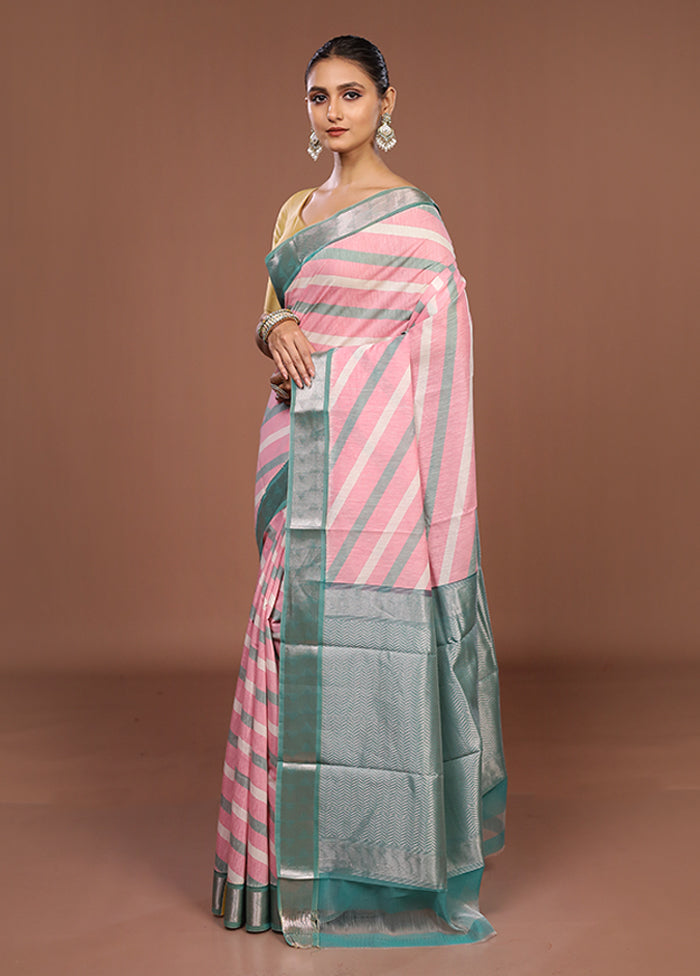 Pink Pure Cotton Saree With Blouse Piece